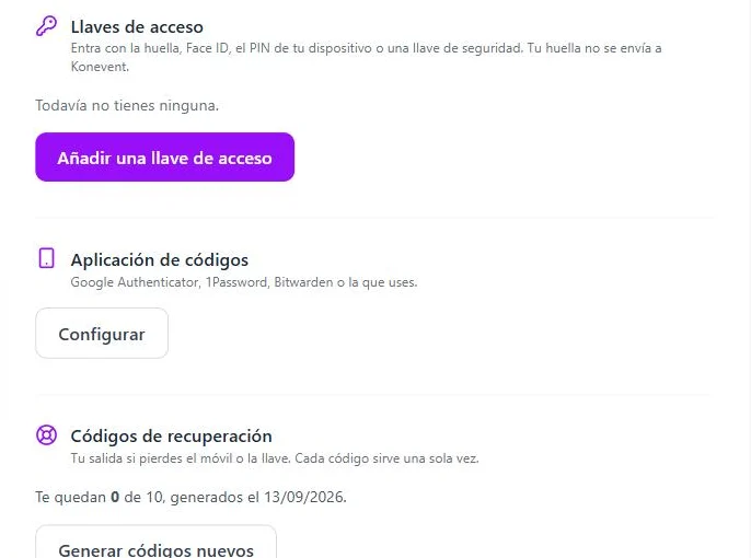 Centro de seguridad con métodos de acceso opcionales