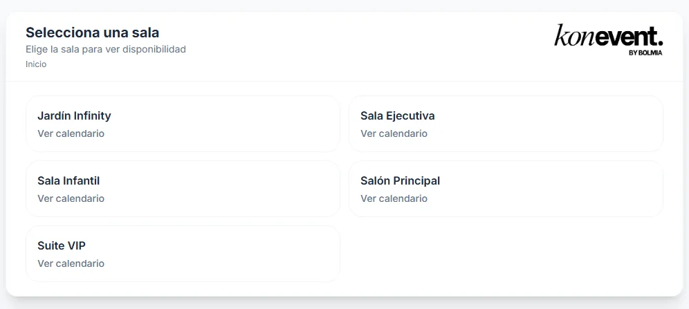 Vista previa del calendario multi-sala de Konevent