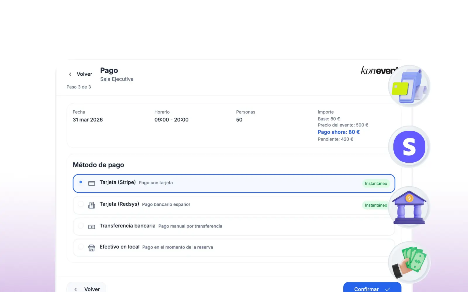 Pagos integrados (banco español o Stripe)