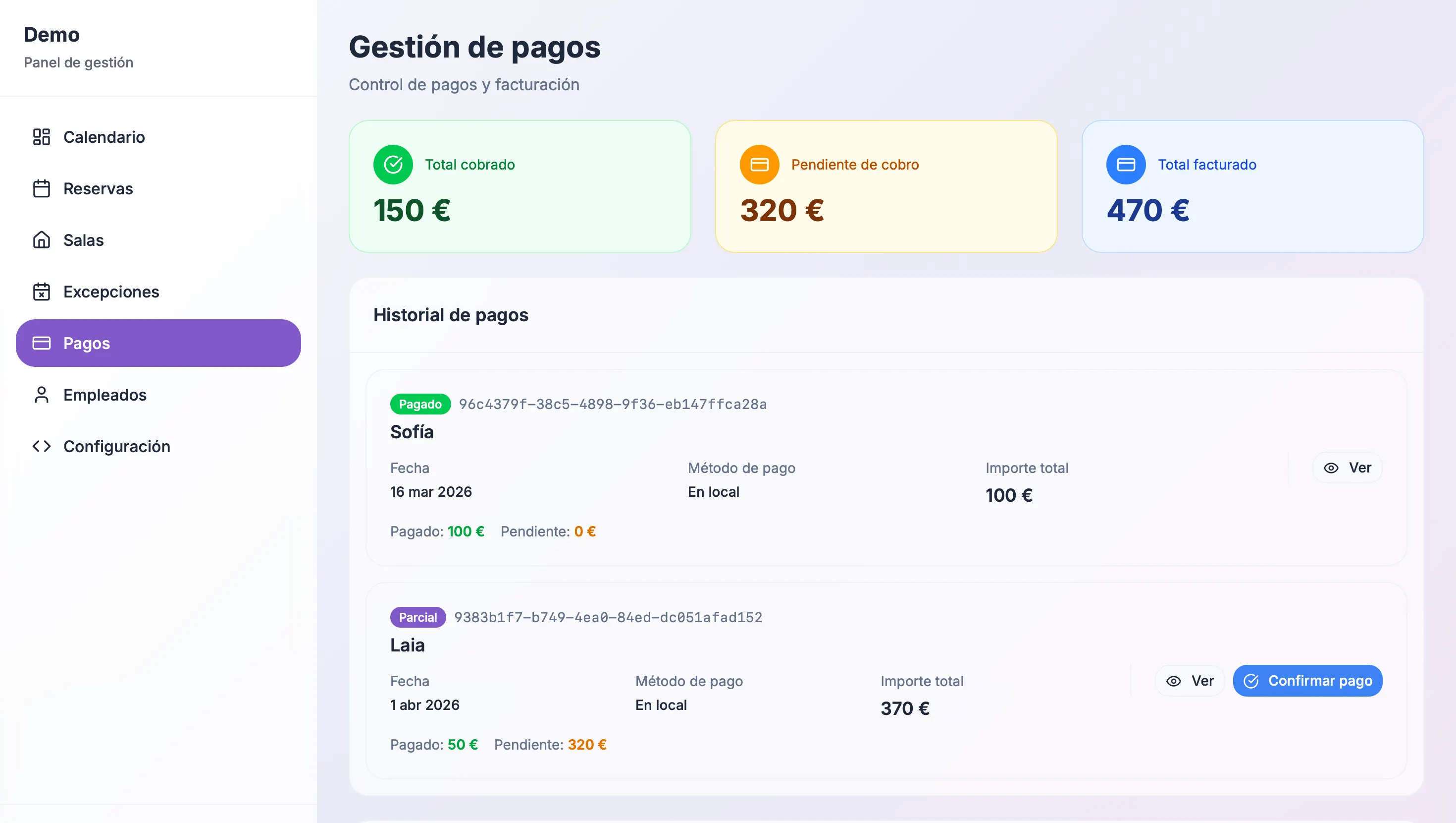 Gestión de pagos - Konevent